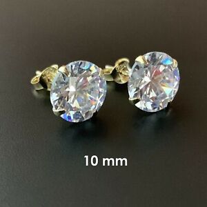 925 Sterling Silver Gold-Plated Round Cubic Zirconia Clear CZ Stud Earrings