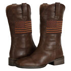 Brown Black Men American Flag Western Boot Wide Square Toe Cowboy Boots Mid Calf
