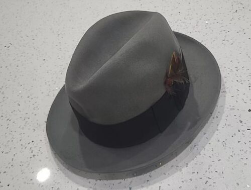 Men's Royal Stetson Gray Fedora Hat Size 7-1/4 Vintage Dapper Classic Style