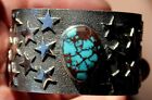 Large Kevin Yazzie Navajo Sterling Silver & Turquoise Stone STARS Tufa Bracelet