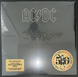 AC/DC BACK IN BLACK GOLD VINYL LP 50TH ANNIVERSARY IMPORT LIMITED SEALED MINT