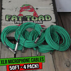 FAT TOAD Microphone XLR Cables 50Ft - 4 LOT Studio Mic Cord Extension Wire 20AWG