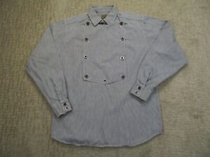 Vintage Wah Maker Shirt Men Small Blue Pinstripe Western Bib Frontier USA Made
