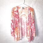 Chico’s Pink Orange 3/4 Sleeve Open Front Paisley Knit Cardigan Size 2 Womens L