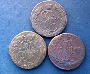 Russian Empire,Russia ,5 kopek,1765,68,69, Lot 3 coins,#6