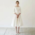 2023 New Simple Wedding Dresses Satin Tea Length with Sleev Robe-de-mariee China