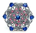 Natural 2CT Blue Sapphire & Ruby 925 Sterling Silver Filigree Ring Sz 6,7,8 FM2