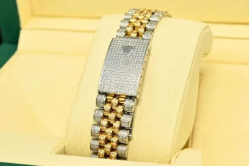 Round Lab Created Diamond Men's Link Bracelet 925 Silver Two Tone Gold Plated