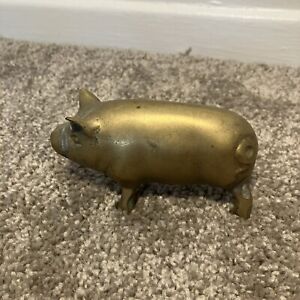 Vintage Hollow Cast Brass Pig Figurine 3-7/8”
