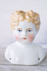New ListingAntique German China Doll Head ABG 1880s Curly Blonde w Exposed Ear (No Cracks)