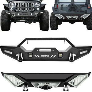 OEDRO Front / Rear Bumper for 2007-2018 Jeep Wrangler JK w/Winch Plate LED Light (For: Jeep)