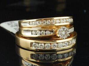 2.18Ct Lab Created Diamond His/Hers Wedding Trio Ring Set 14K Yellow Gold Plated