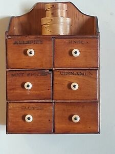 OLD ANTIQUE PRIMITIVE OAK SIX DRAWER SPICE APOTHECARY CABINET~AAFA~SPICE NAMES
