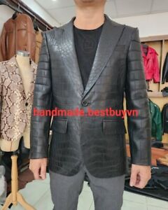 Matte Black Genuine Croco.dile/Gator Garment Leather  Ultra Soft Skin Men' Vest