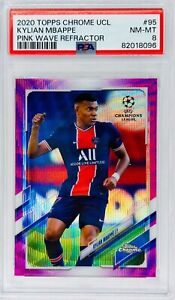 Kylian Mbappe 2020-21 Topps Chrome UCL Pink Wave Refractor #95 PSG PSA 8