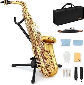 🎷Eastar Alto Saxophone E Flat F Key Gold Lacquered Student School Band Alto Sax