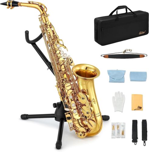 Eastar Alto Saxophone E Flat F Key Gold Lacquered Alto Sax With Hard Case Stand
