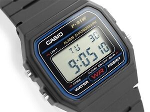 Casio F91W-1,   7 Year Battery Chronograph Watch, Black Resin Strap, Alarm, NEW