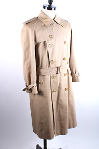 Vintage Burberry Khaki Cotton Rain Trench Coat Mens Size US 40 Long