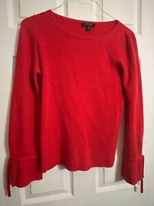 Ann Taylor Red Long Sleeve w Tie 100% Cashmere Ribbed Sweater Womens Medium