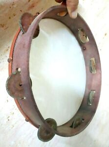 Tambourine Drum vintage Percussion Musical Double Row Party old 25*25 cm