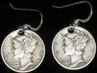 ANTIQUE LIBERTY MERCURY DIME STERLING SILVER VINTAGE DANGLE COIN EARRINGS