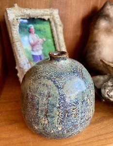 Antique Hand Thrown Frey Red Earthenware Drip Glaze American Art Pottery Vase