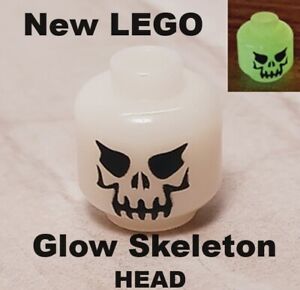 New LEGO Skeleton Head Creepy Face Glow in the Dark GLOWING Face Teeth Smile