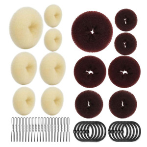 2 Hair Bun Maker Set, Donut Hair Bun Maker 14 Pieces with 10 Pcs Hair Elastic Ba