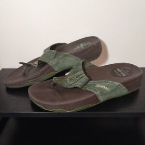 Skechers Tone Ups Sandals Womens Size 10 Brown Green Flip Flops Wedge Walk Work