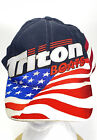 Triton Boats Strapback Hat Cap Big American Flag Embroidered Logo Red White Blue