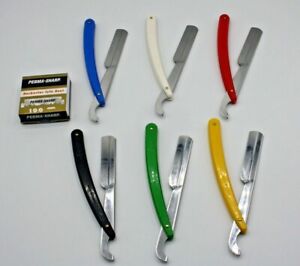 6 Turkish Style Sedef Black Straight Razor+100 Gillette Perma Sharp Razor Blades