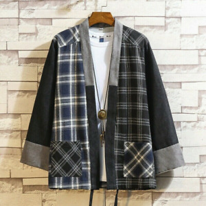 2022 Men's Vintage Kimono Jacket Patchwork Jacket Plaid Jacket