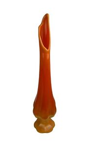 New ListingVintage LE Smith MCM Vase Bittersweet Orange Swung Glass Large 19.5”