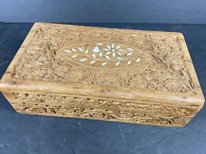 Hand Carved Wood Jewelry / Trinket Box