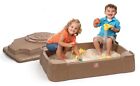 Play and Store Sandbox Brown Plastic Kids Outdoor Toy with Cover