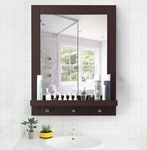Wall Mirror with Shelf, Square Makeup Mirror Wall Hanging Mirror, Vanity Mirror