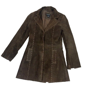 Bebe 100% brown suede leather long blazer coat size XS y2k RETRO