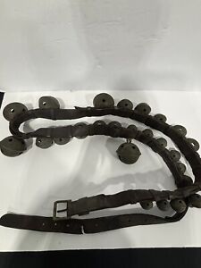 New ListingAntique 1800s Etched Brass Graduated Sleigh Bells 28 Bells on Leather Horse Belt