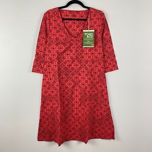 Toad & Co Rosalinda Dress Pockets Cranberry Patchwork Print V Neck Size XL