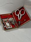 Vintage Metal Gold & Silver Travel Box SEWING ESSENTIALS Kit VERY PRETTY