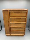 Vtg 5 Drawer & Side Necklace Compartment OAK Wood Jewelry Box Cabinet 14 1/2