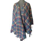 Past Times Open Plaid Pancho 90% Wool