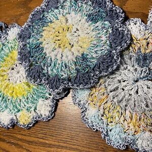 New ListingDischcloth Scrubbies XL GREEN YELLOW BLUE Spring Crochet Extra Large Scrubby Rag