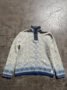 DALE OF NORWAY Mens XL WOOL Nordic SWEATER Pullover Clasps Ski Fair Isle Blue