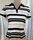 Vintage 90s Y2K Fitted Sweater Striped Ribbed Black Tan Preppy Mod Grunge Top M