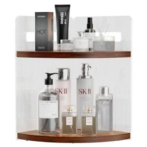 New Listing2-Tier Bathroom Counter Organizer, Wood Corner Vanity Countertop Skincare Org...