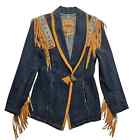 Phoenix USA Frontier Denim Leather Fringe Beaded Jacket Vintage Western Size M