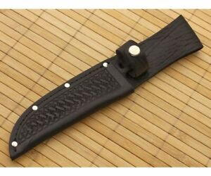 Straight Fixed Blade Black Basket Weave Leather Fits Up To 5