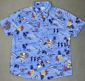 Hawaiian Shirt Mens XL Aloha Blue Palm Trees Pineapple Haggar 100% Cotton Button
